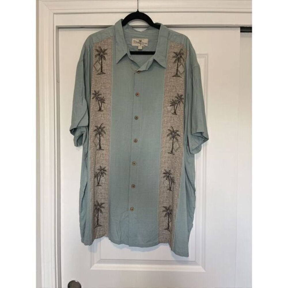 Island Shores Shirt Men's 3XL‎ Short Sleeve Tropical Hawaiian Green Print